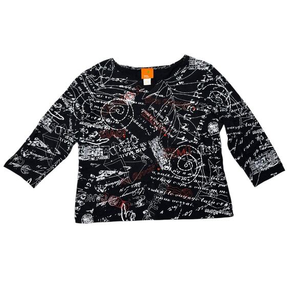 Hearts Of Palm Black Script Print Stretch Top Size Medium - Picture 1 of 10